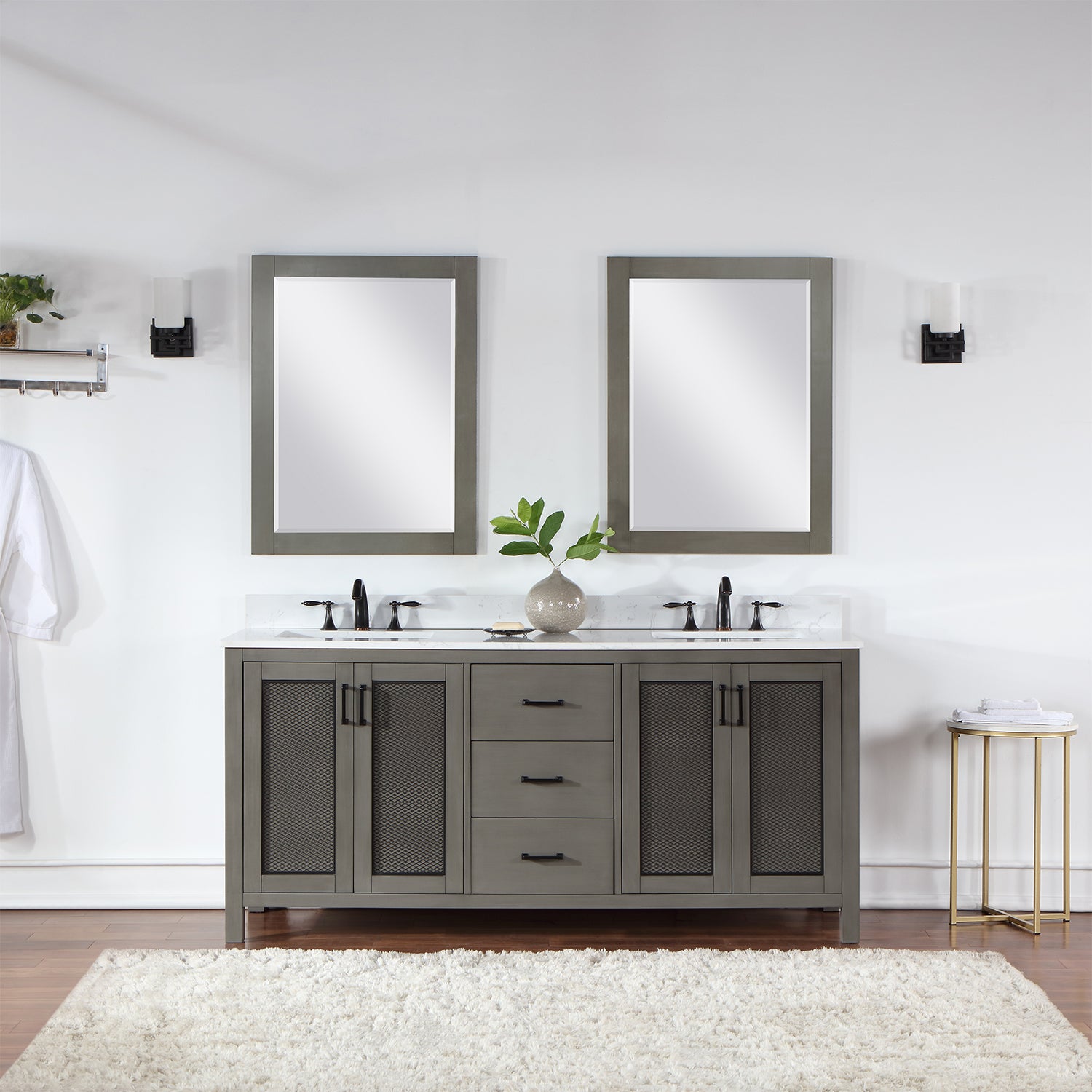 Hadiya 72" Double Bathroom Vanity Set with Aosta White Composite Stone Countertop