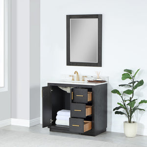 Gazsi 36" Single Bathroom Vanity Set with Grain White Composite Stone Countertop