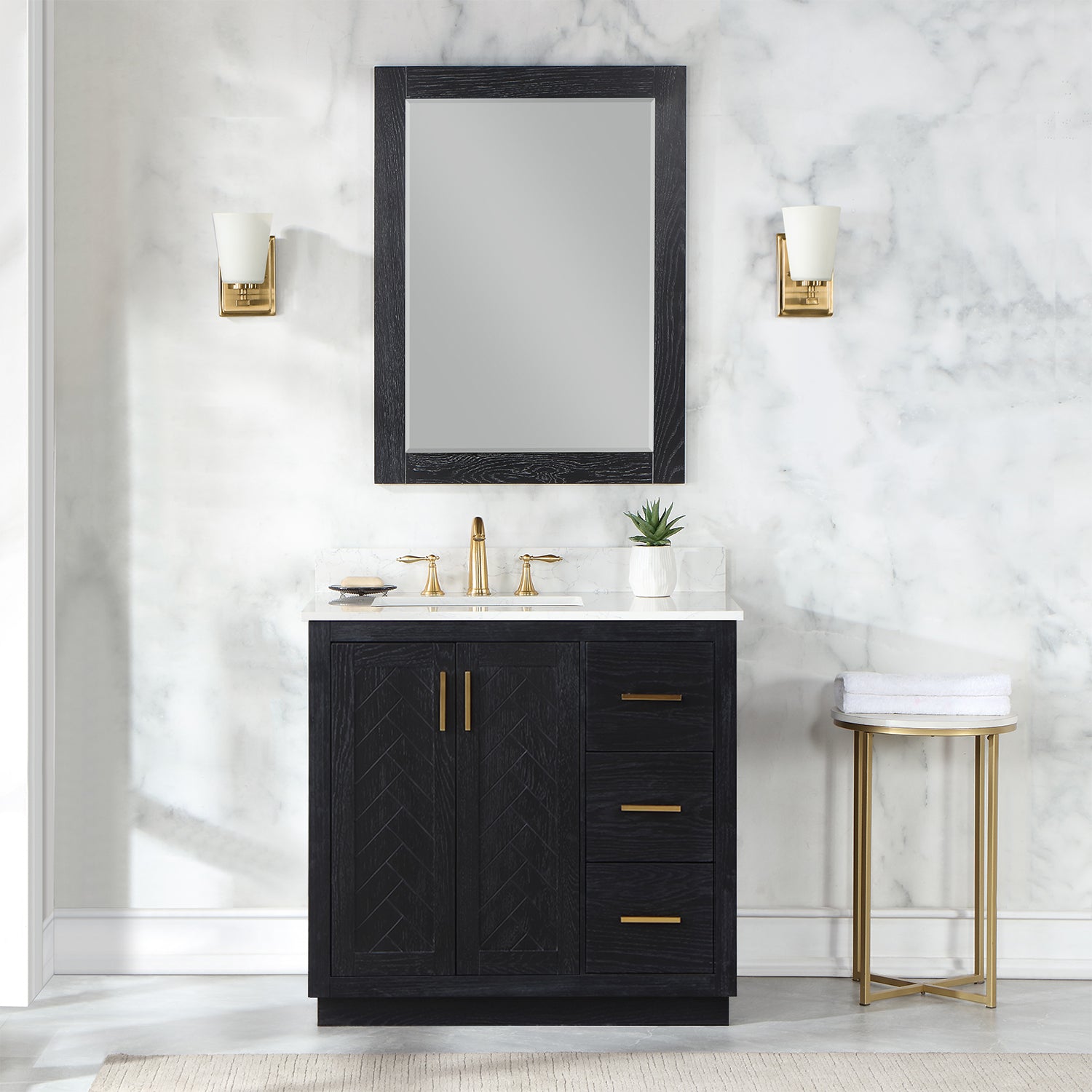 Gazsi 36" Single Bathroom Vanity Set with Grain White Composite Stone Countertop