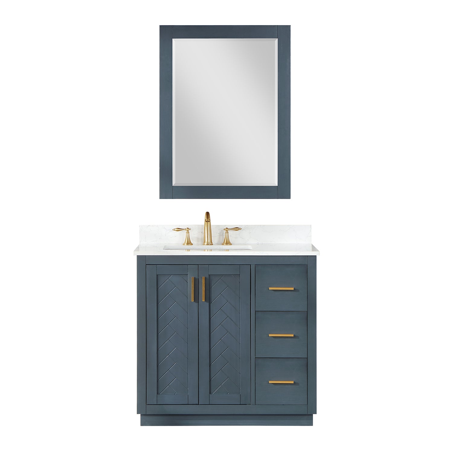 Gazsi 36" Single Bathroom Vanity Set with Grain White Composite Stone Countertop