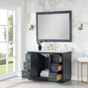 Gazsi 48" Single Bathroom Vanity Set with Grain White Composite Stone Countertop