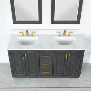 Gazsi 60" Double Bathroom Vanity Set with Grain White Composite Stone Countertop