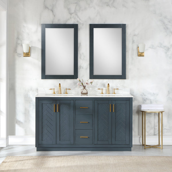 Gazsi 60" Double Bathroom Vanity Set with Grain White Composite Stone Countertop