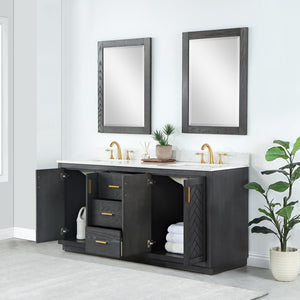 Gazsi 72" Double Bathroom Vanity Set with Grain White Composite Stone Countertop