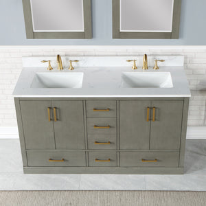 Monna 60" Double Bathroom Vanity Set with Aosta White Composite Stone Countertop