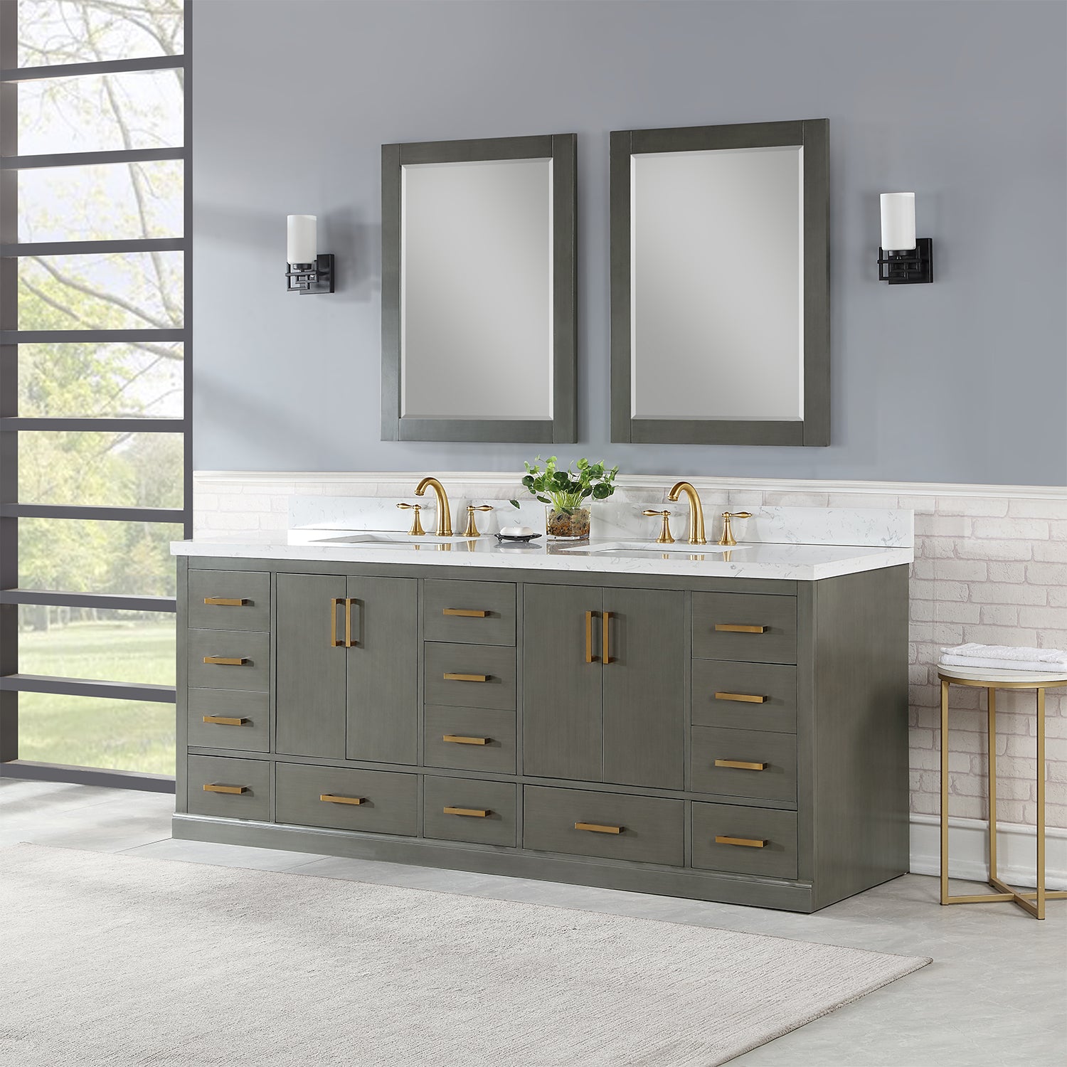 Monna 84" Double Bathroom Vanity Set with Aosta White Composite Stone Countertop