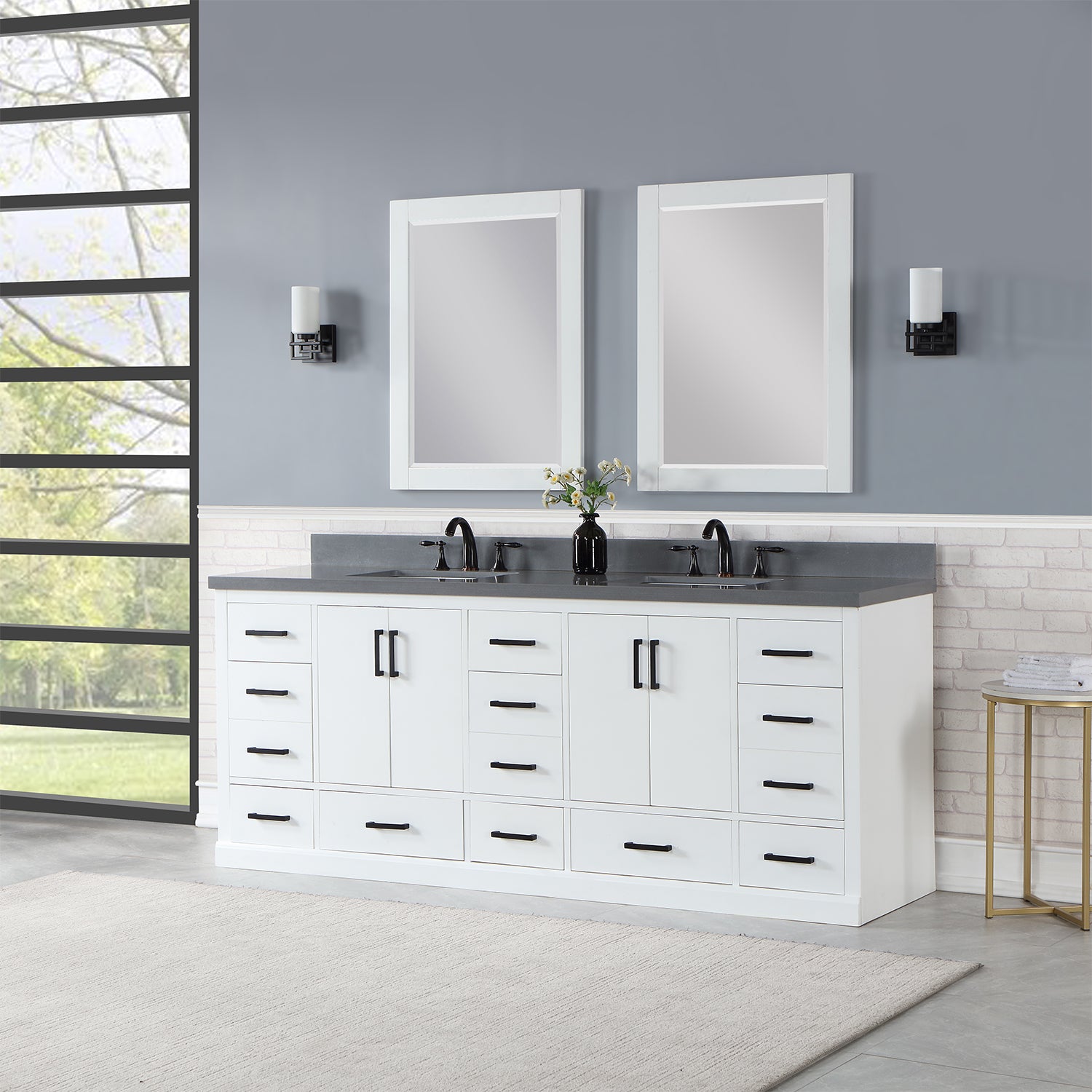 Monna 84" Double Bathroom Vanity Set with Aosta White Composite Stone Countertop