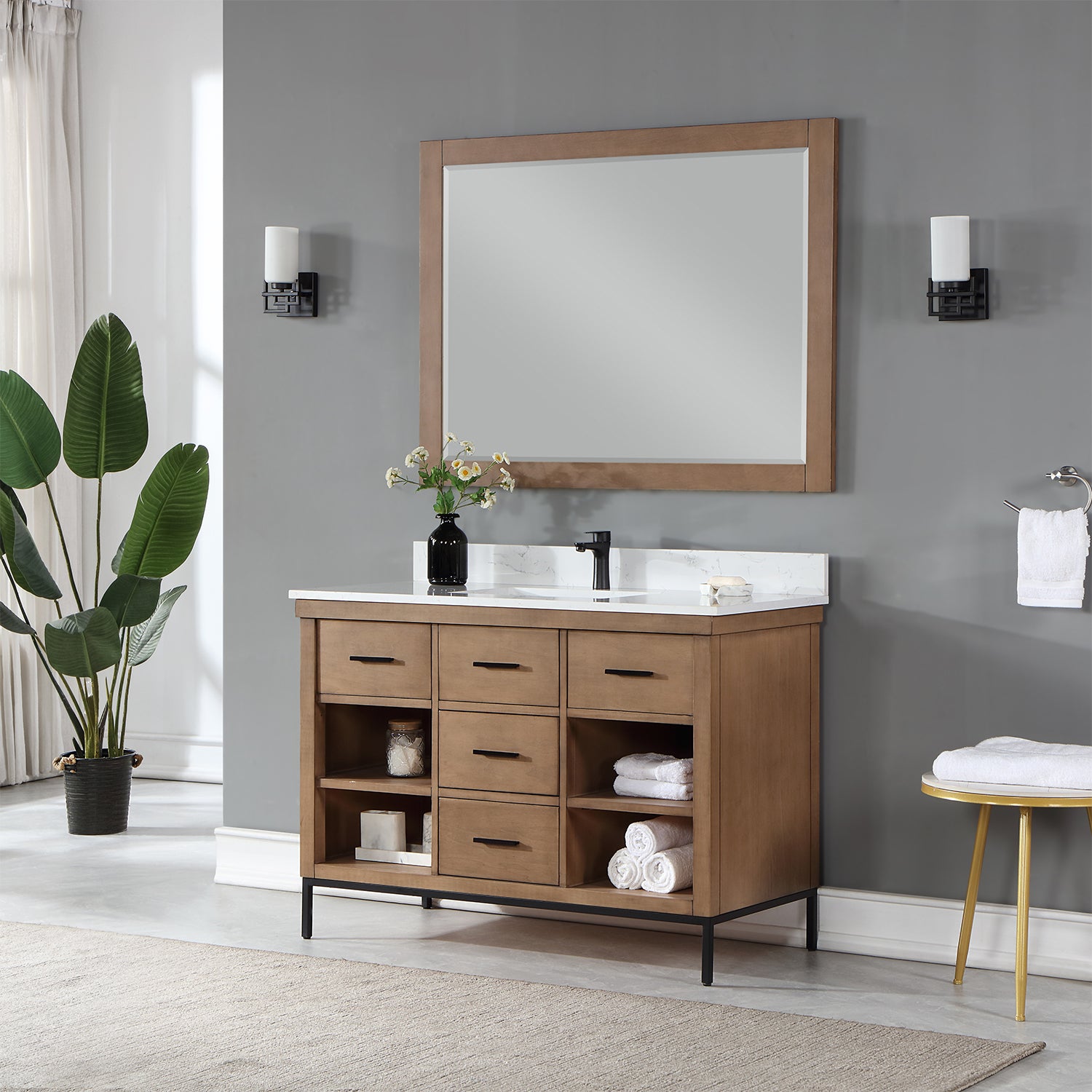 Kesia 48" Single Bathroom Vanity Set with Aosta White Composite Stone Countertop
