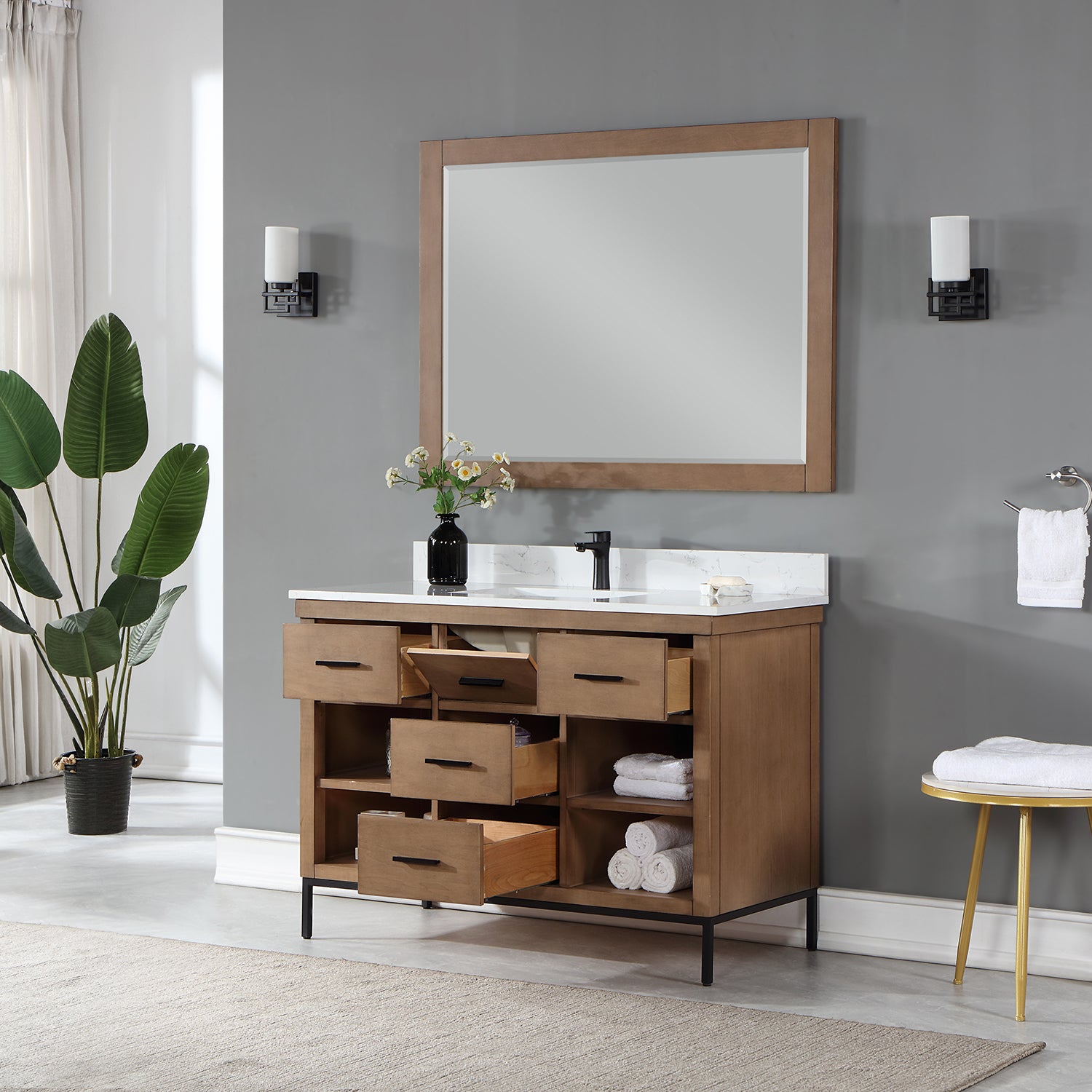 Kesia 48" Single Bathroom Vanity Set with Aosta White Composite Stone Countertop
