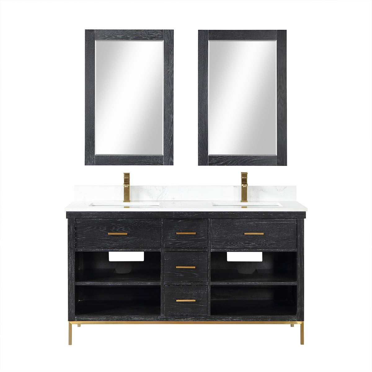 Kesia 60" Double Bathroom Vanity Set with Aosta White Composite Stone