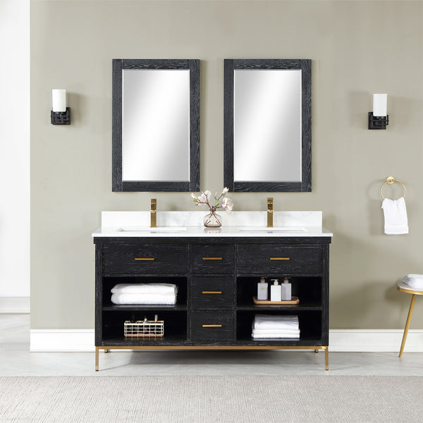 Kesia 60" Double Bathroom Vanity Set with Aosta White Composite Stone Countertop