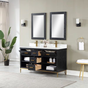 Kesia 60" Double Bathroom Vanity Set with Aosta White Composite Stone Countertop