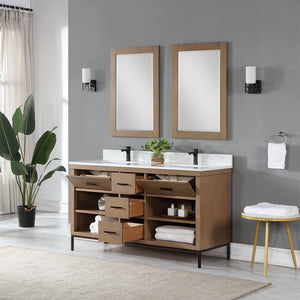 Kesia 60" Double Bathroom Vanity Set with Aosta White Composite Stone Countertop