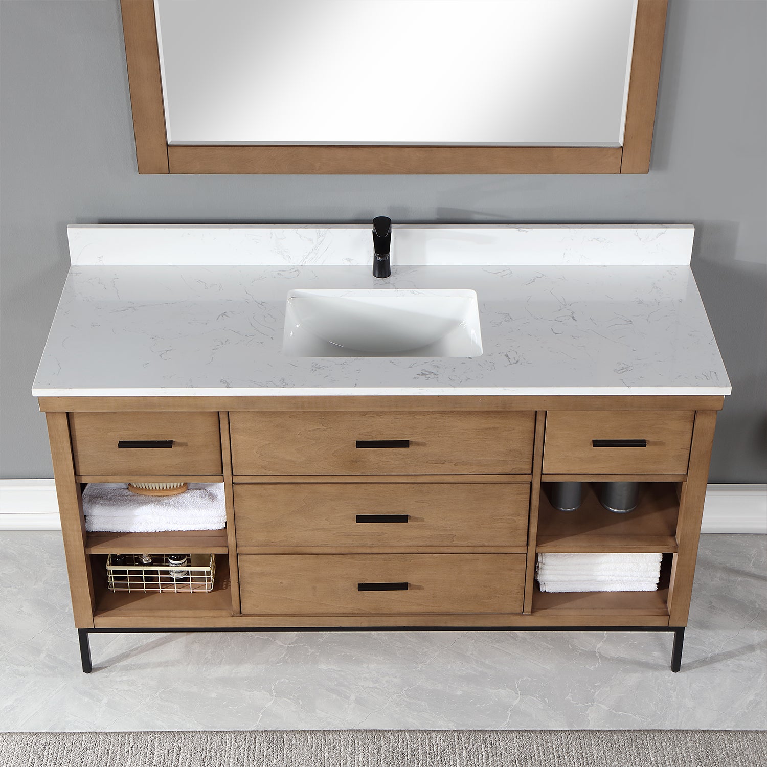 Kesia 60" Single Bathroom Vanity Set with Carrara White Composite Stone Countertop