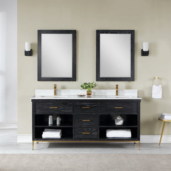 Kesia 72" Double Bathroom Vanity Set with Aosta White Composite Stone Countertop