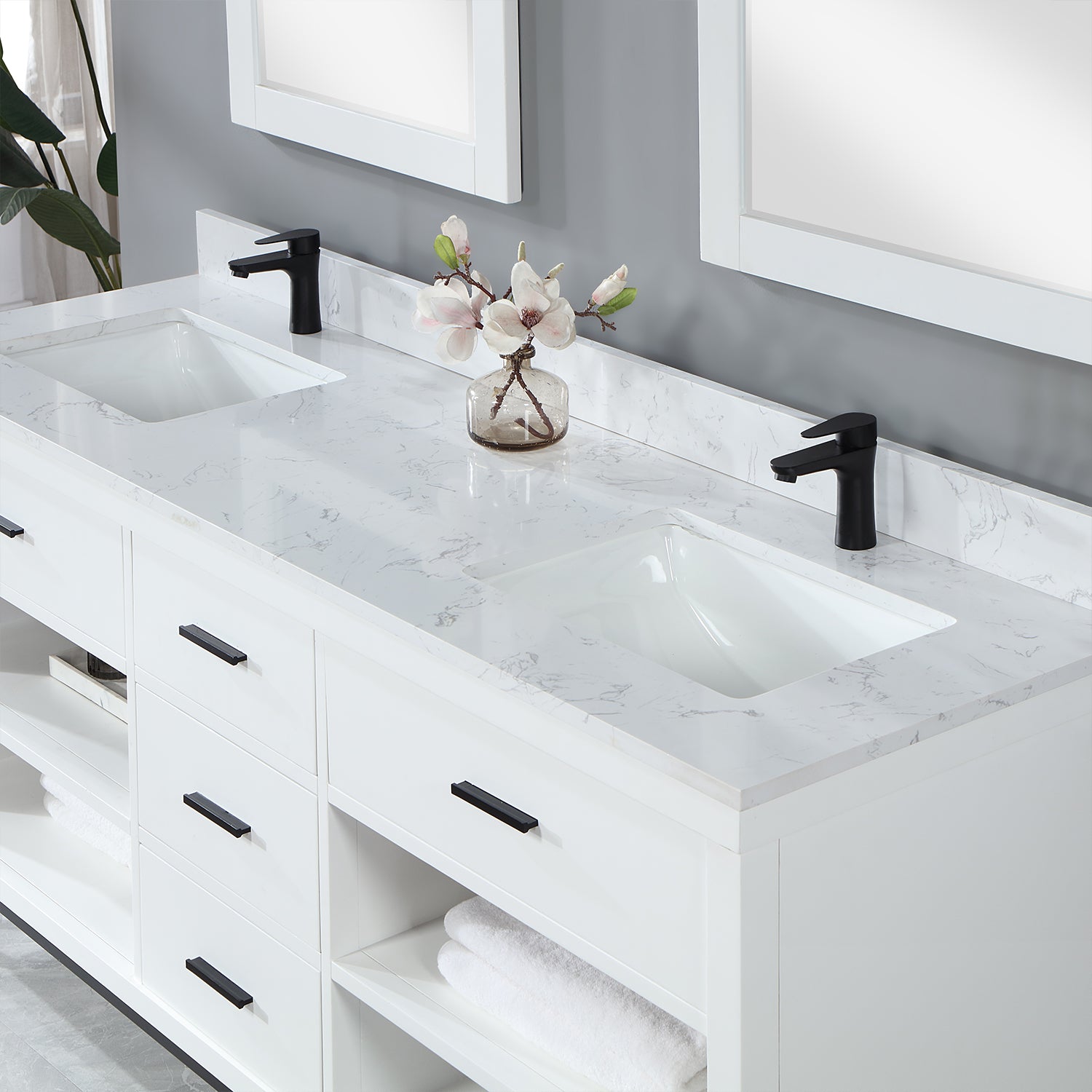 Kesia 72" Double Bathroom Vanity Set with Aosta White Composite Stone Countertop