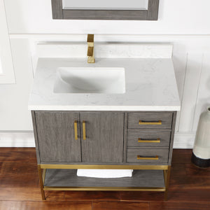 Wildy 36" Single Bathroom Vanity Set with Grain White Composite Stone Countertop