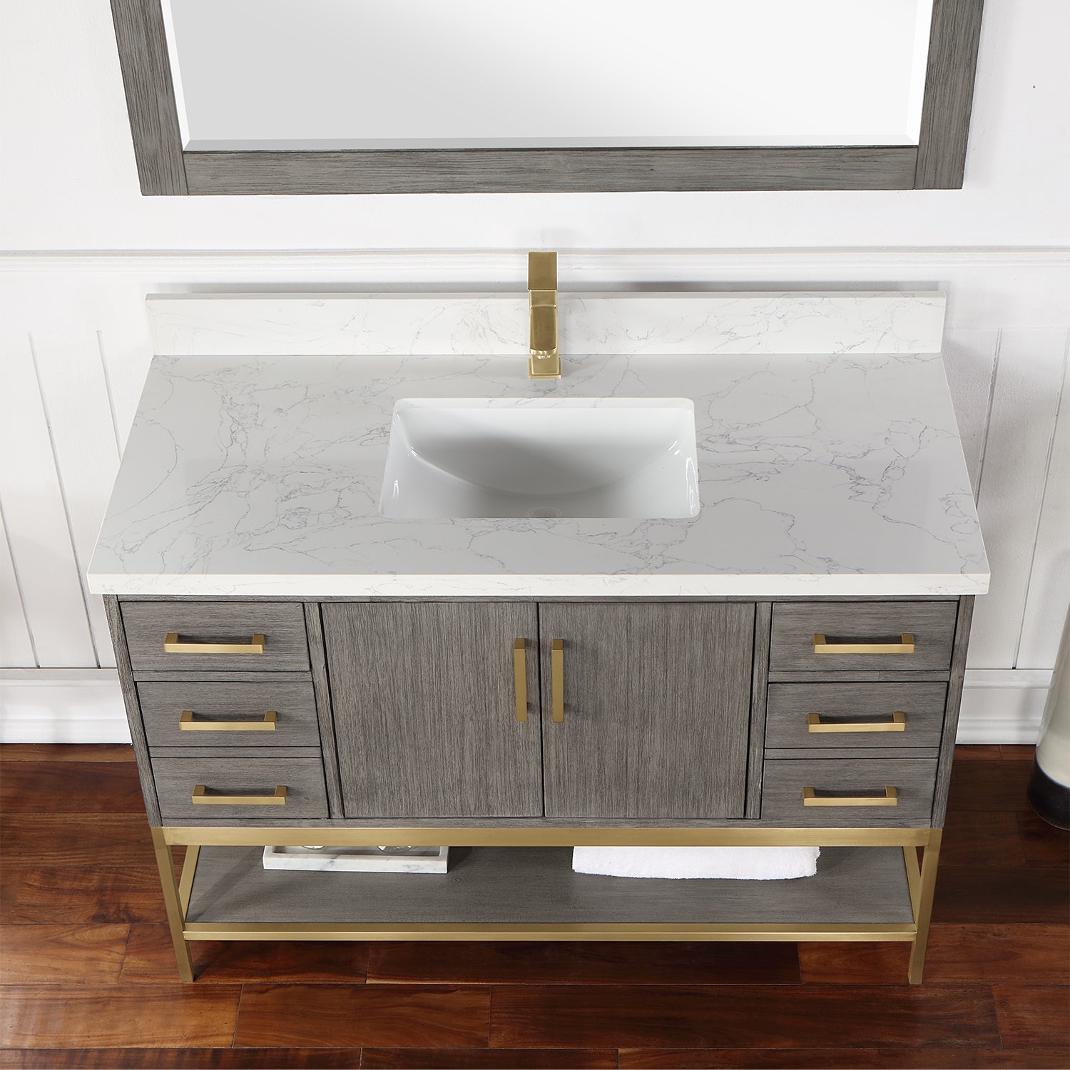 Wildy 48" Single Bathroom Vanity Set with Grain White Composite Stone Countertop