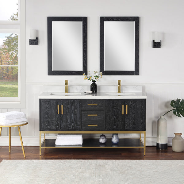 Wildy 60" Double Bathroom Vanity Set with Grain White Composite Stone Countertop