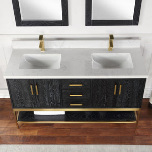 Wildy 60" Double Bathroom Vanity Set with Grain White Composite Stone Countertop