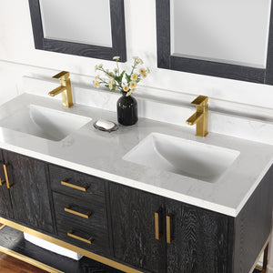 Wildy 60" Double Bathroom Vanity Set with Grain White Composite Stone Countertop