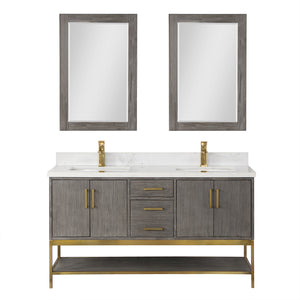 Wildy 60" Double Bathroom Vanity Set with Grain White Composite Stone Countertop