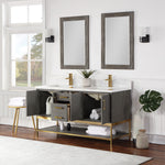 Load image into Gallery viewer, Wildy 60&quot; Double Bathroom Vanity Set with Grain White Composite Stone Countertop

