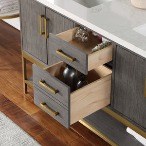 Wildy 60" Double Bathroom Vanity Set with Grain White Composite Stone Countertop