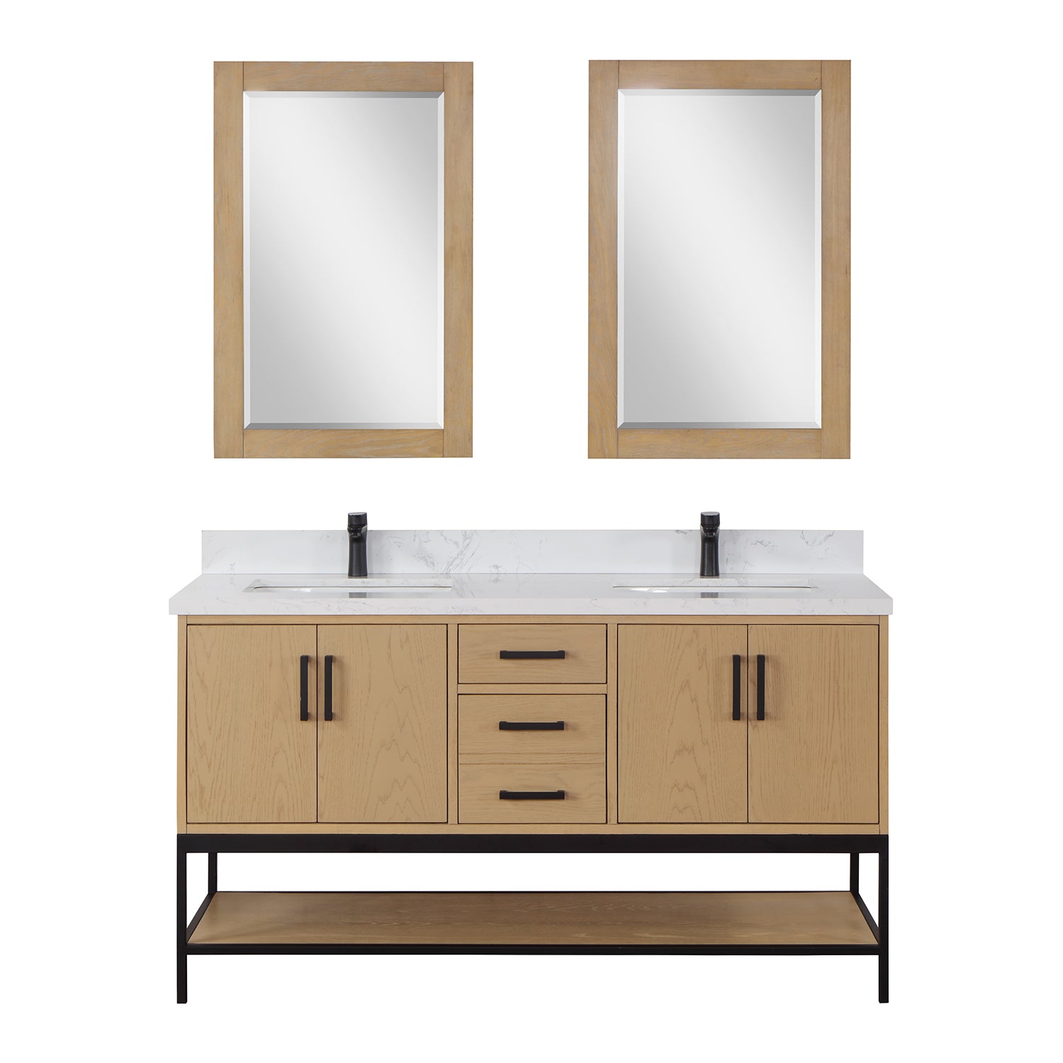 Wildy 60" Double Bathroom Vanity Set with Grain White Composite Stone Countertop