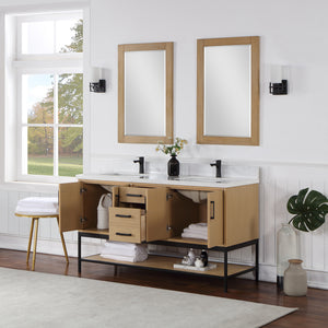 Wildy 60" Double Bathroom Vanity Set with Grain White Composite Stone Countertop