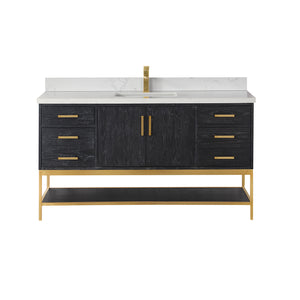 Wildy 60" Single Bathroom Vanity Set with Grain White Composite Stone Countertop