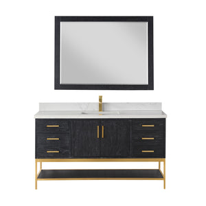 Wildy 60" Single Bathroom Vanity Set with Grain White Composite Stone Countertop