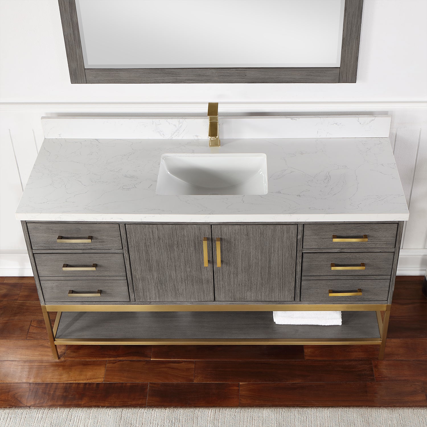 Wildy 60" Single Bathroom Vanity Set with Grain White Composite Stone Countertop