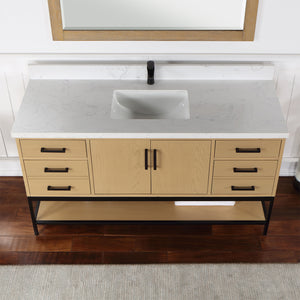 Wildy 60" Single Bathroom Vanity Set with Grain White Composite Stone Countertop