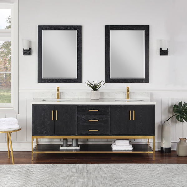 Wildy 72" Double Bathroom Vanity Set with Grain White Composite Stone Countertop