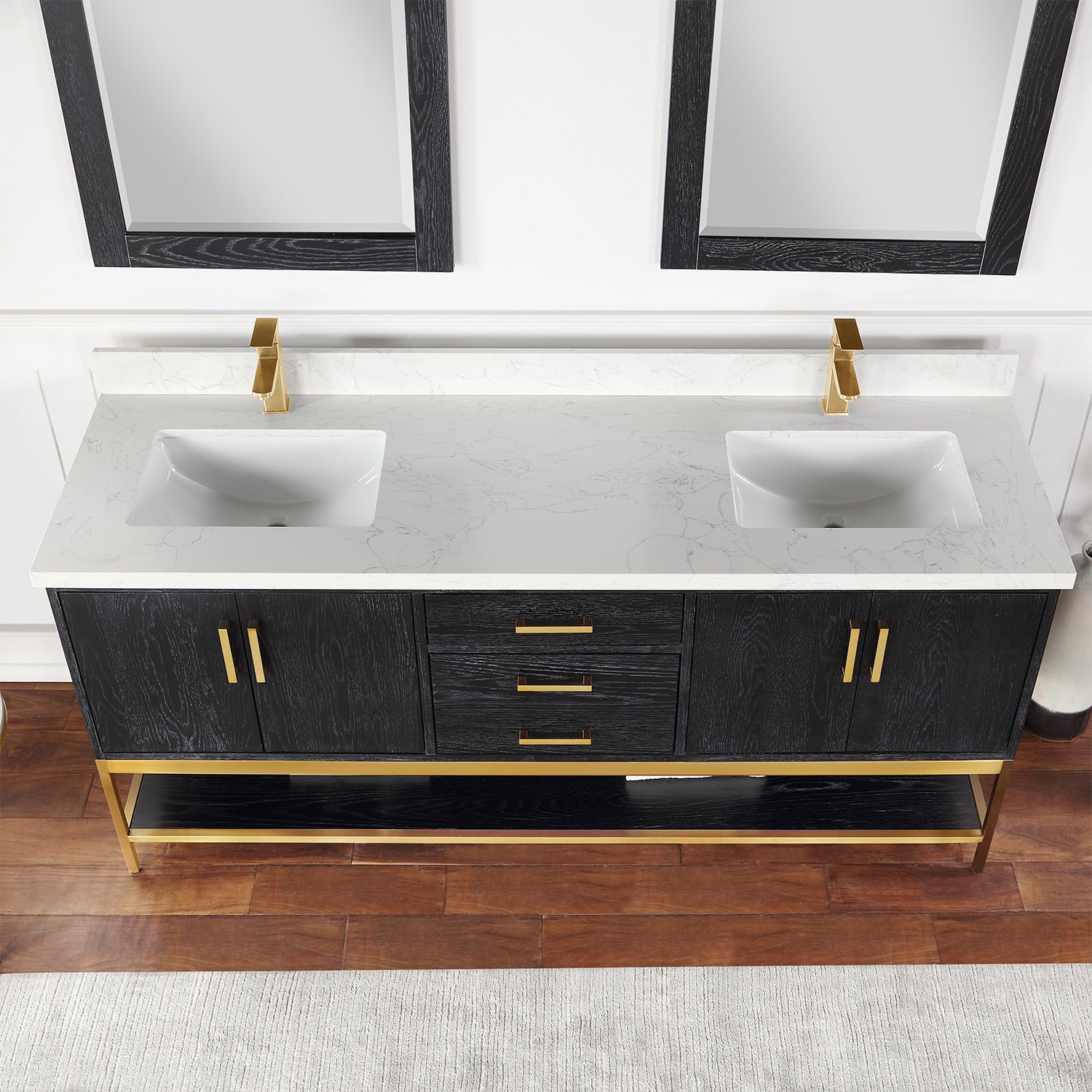 Wildy 72" Double Bathroom Vanity Set with Grain White Composite Stone Countertop