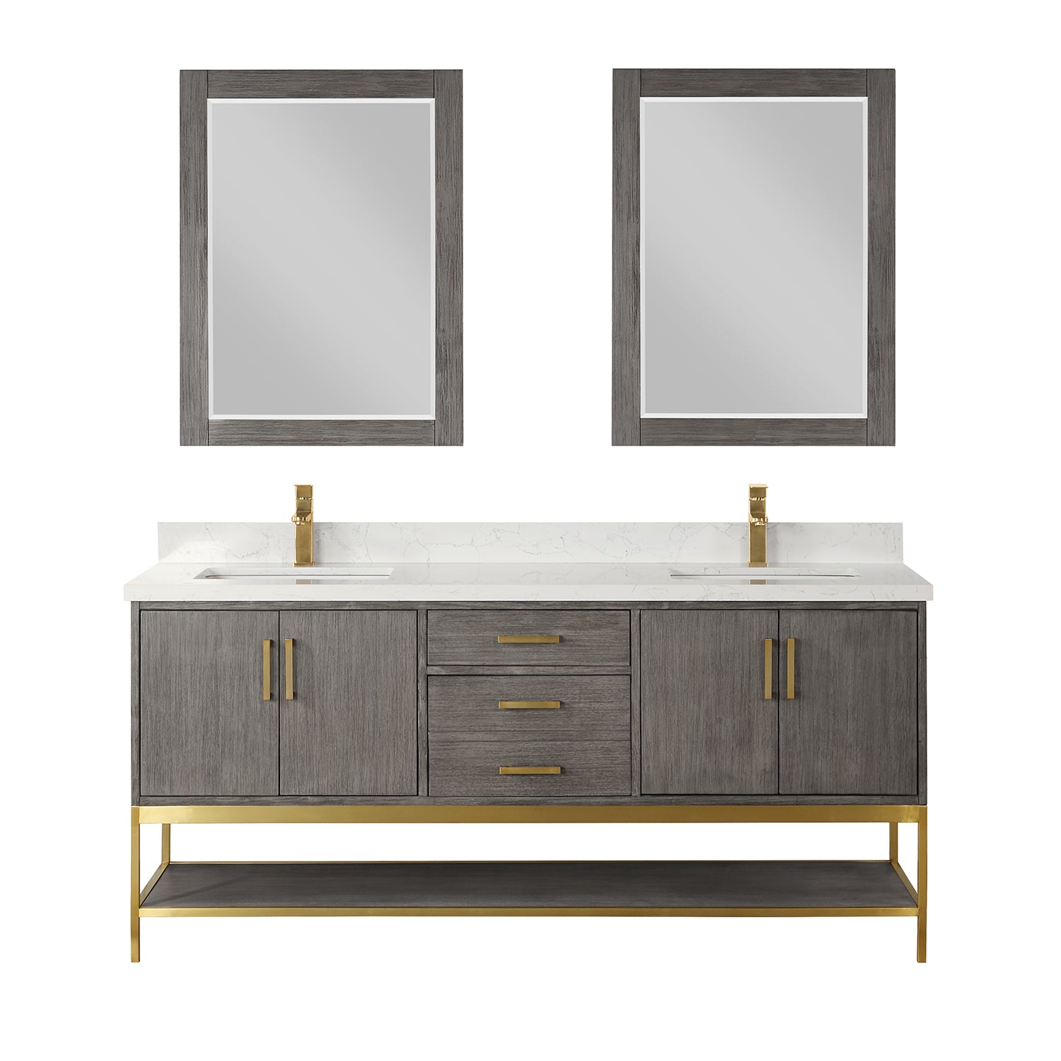 Wildy 72" Double Bathroom Vanity Set with Grain White Composite Stone Countertop