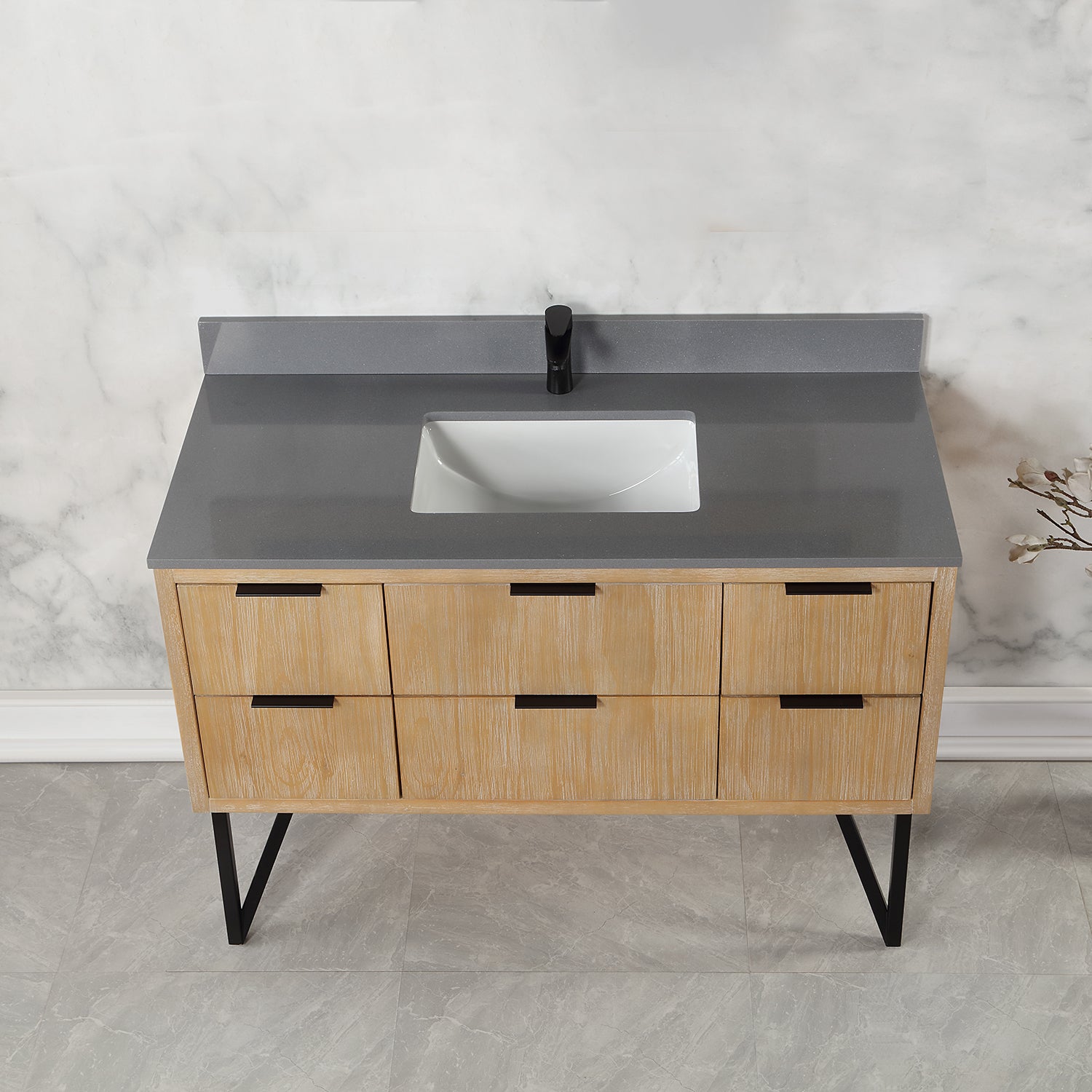 Helios 48" Single Bathroom Vanity Set with Concrete Gray Stone Countertop