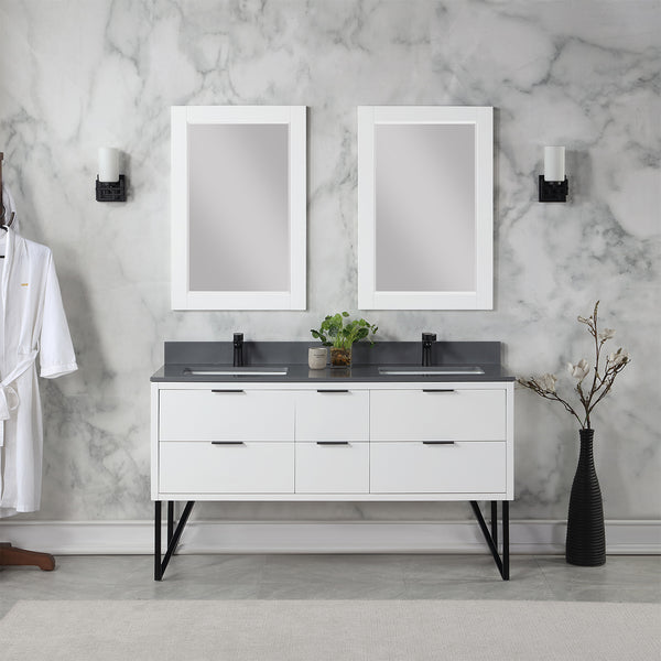 Helios 60" Double Bathroom Vanity Set with Concrete Gray Stone Countertop