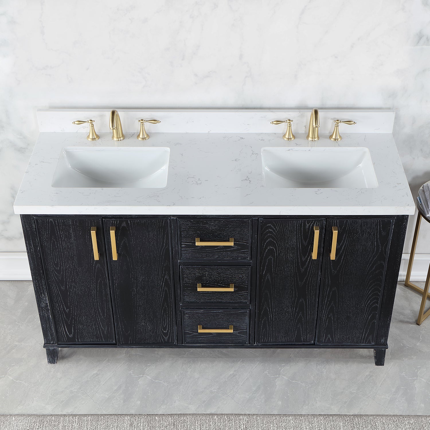 Weiser 60" Double Bathroom Vanity Set with Composite Aosta White Stone Countertop
