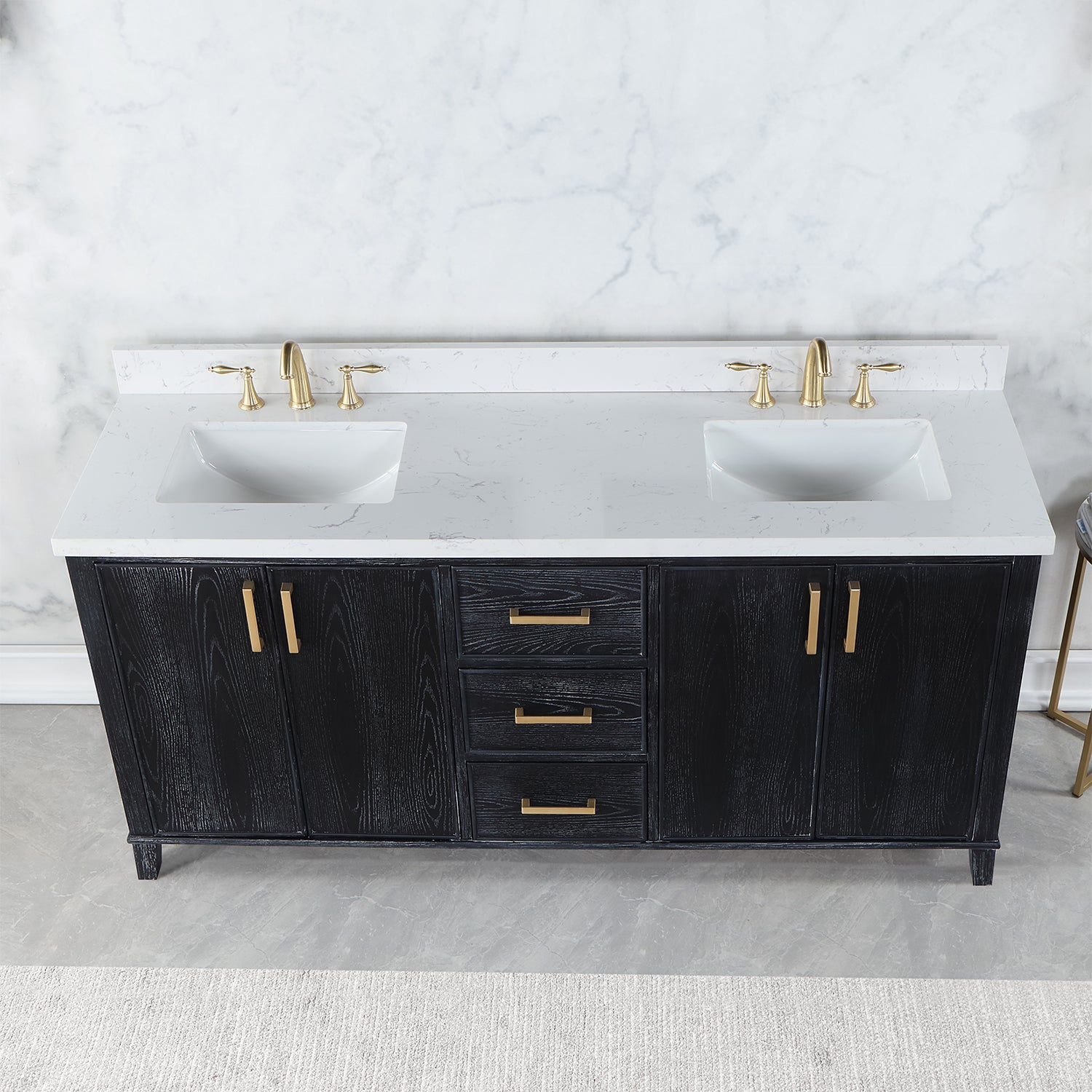 Weiser 72" Double Bathroom Vanity with Composite Aosta White Stone Countertop