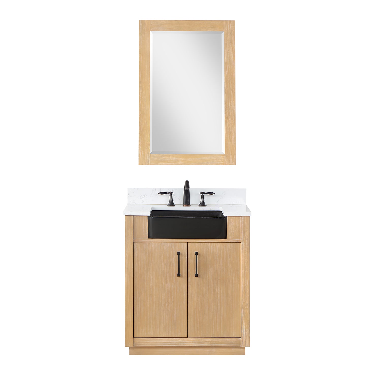 Novago 30" Single Bathroom Vanity Set with Composite Aosta White Stone Countertop and Farmhouse Sink