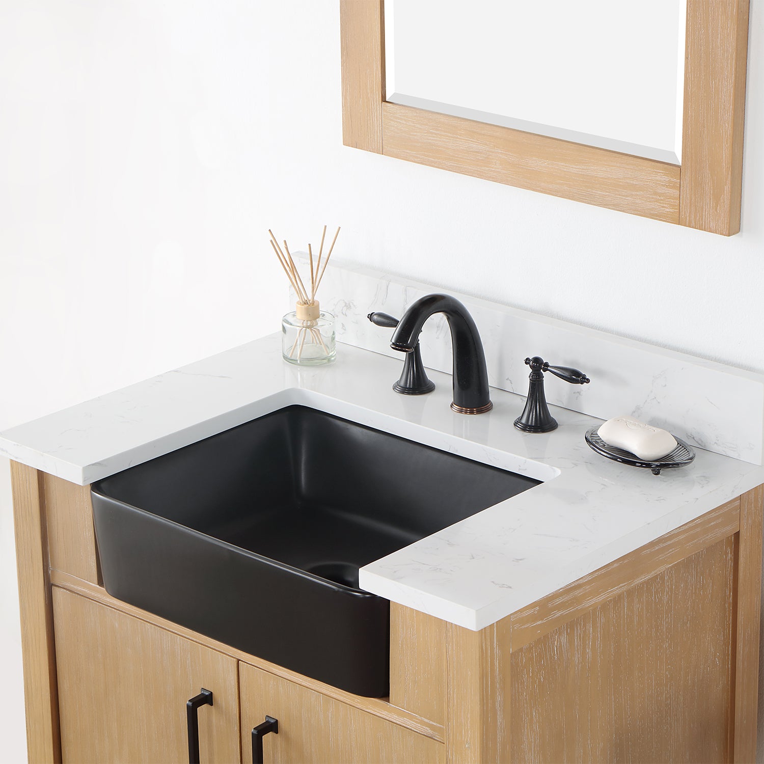 Novago 30" Single Bathroom Vanity Set with Composite Aosta White Stone Countertop and Farmhouse Sink