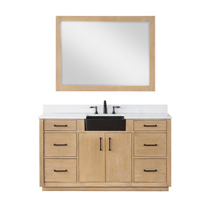 Novago 60" Single Bathroom Vanity Set with Composite Carrara White Stone Countertop and Farmhouse Sink