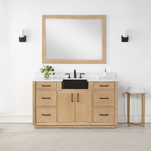 Novago 60" Single Bathroom Vanity Set with Composite Carrara White Stone Countertop and Farmhouse Sink