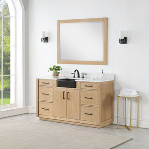 Novago 60" Single Bathroom Vanity Set with Composite Carrara White Stone Countertop and Farmhouse Sink