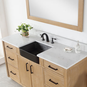 Novago 60" Single Bathroom Vanity Set with Composite Carrara White Stone Countertop and Farmhouse Sink