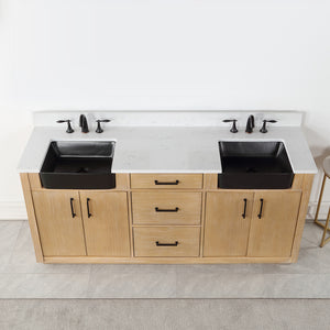 Novago 72" Double Bathroom Vanity Set with Composite Aosta White Stone Countertop and Farmhouse Sink