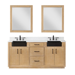 Novago 72" Double Bathroom Vanity Set with Composite Aosta White Stone Countertop and Farmhouse Sink