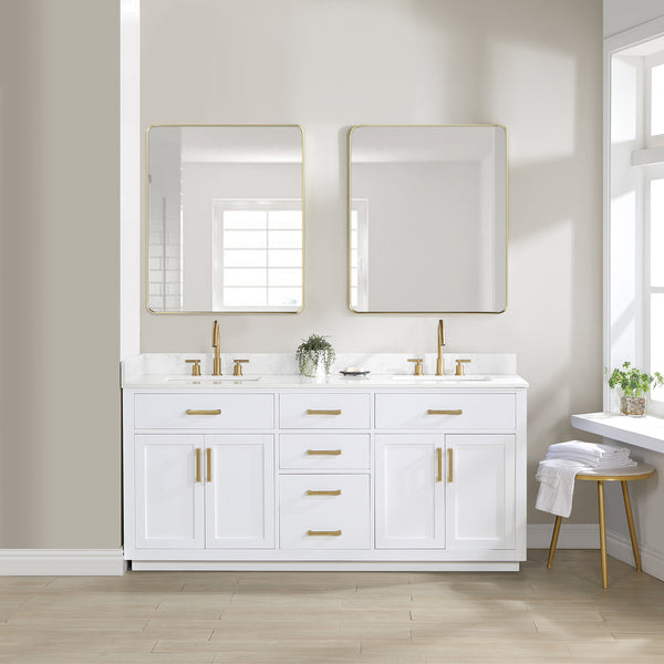 Gavino 72" Double Bathroom Vanity with Grain White Composite Stone Countertop